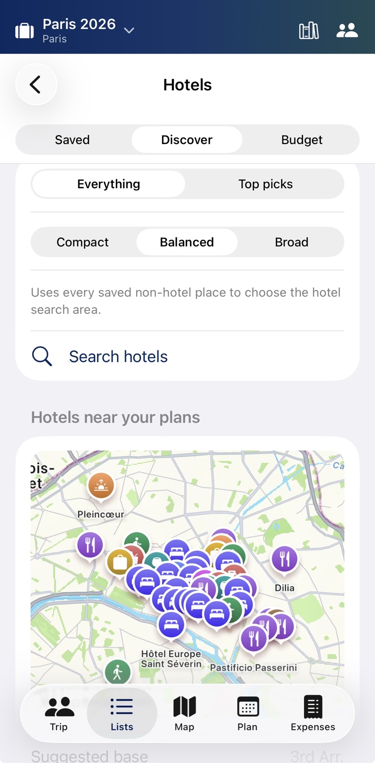 Hotel discovery near saved plans in Apodemica